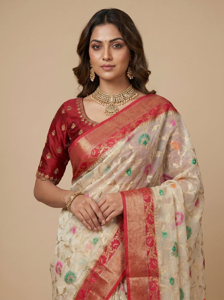 Ivory & Red Banarsi