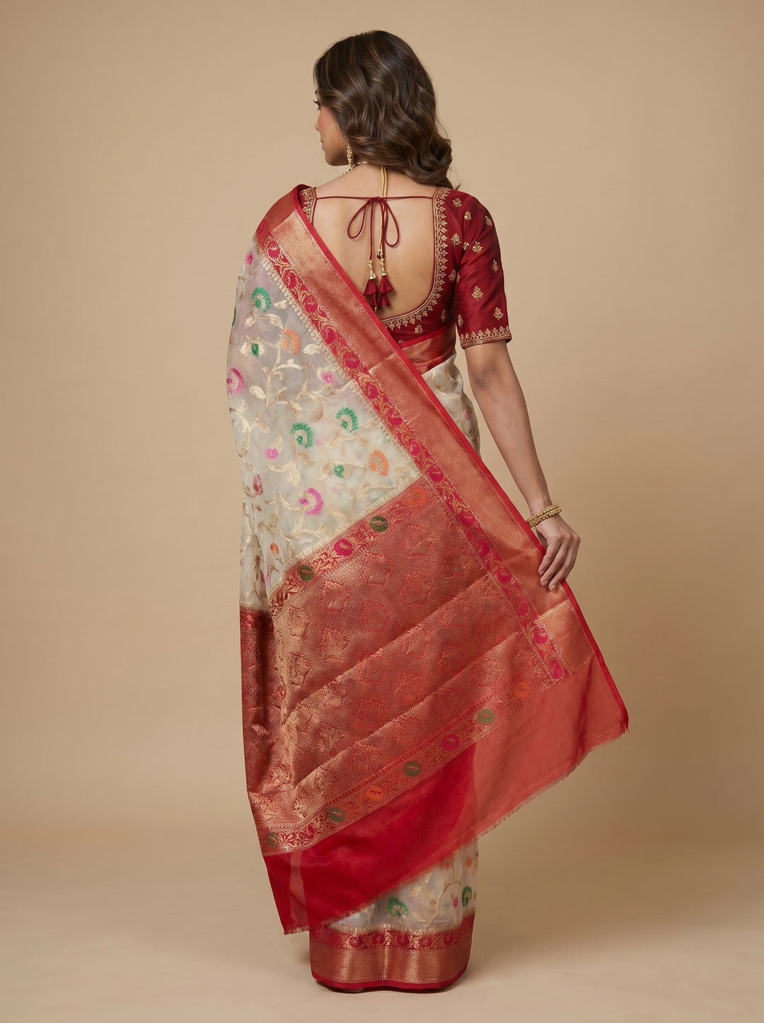 Ivory & Red Banarsi