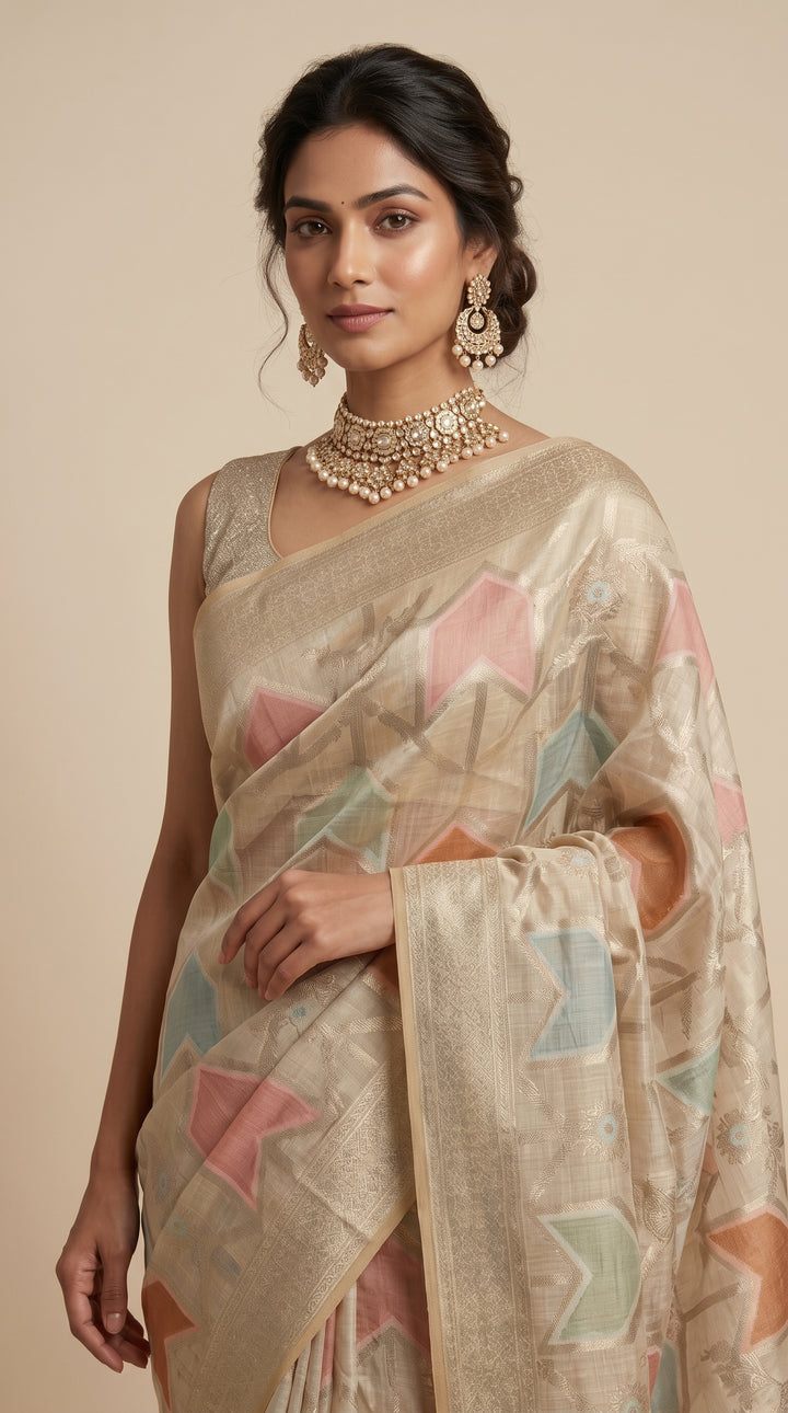 Beige Jamdani Rangkaat