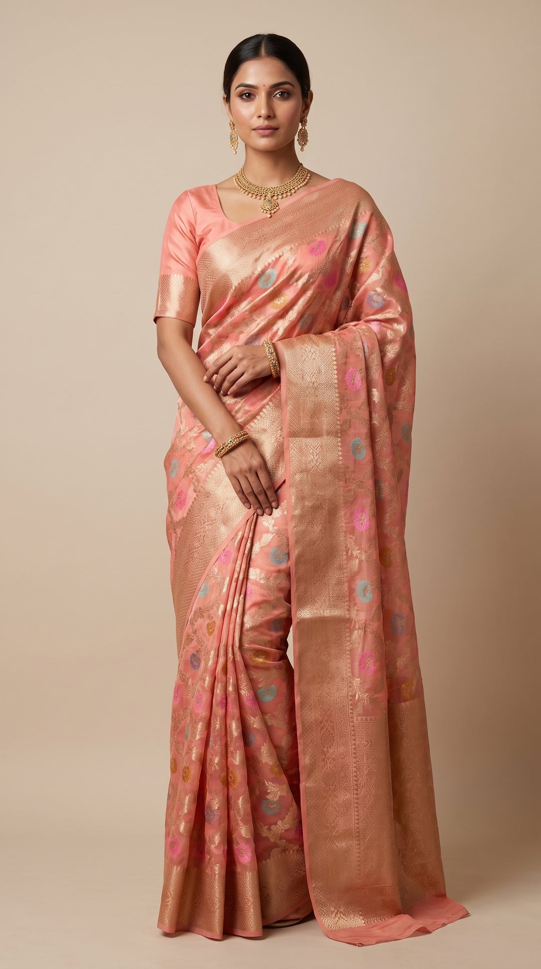Peach Kora Banarsi