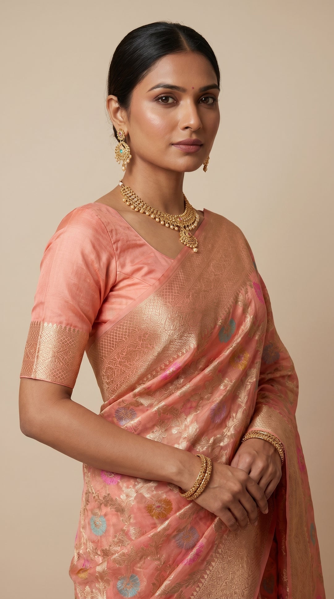 Peach Kora Banarsi