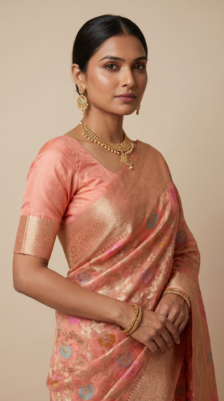 Peach Kora Banarsi