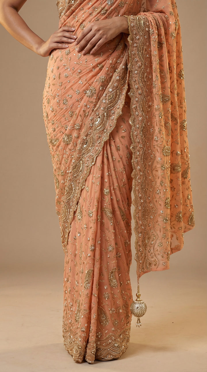 Peach Georgette Saree