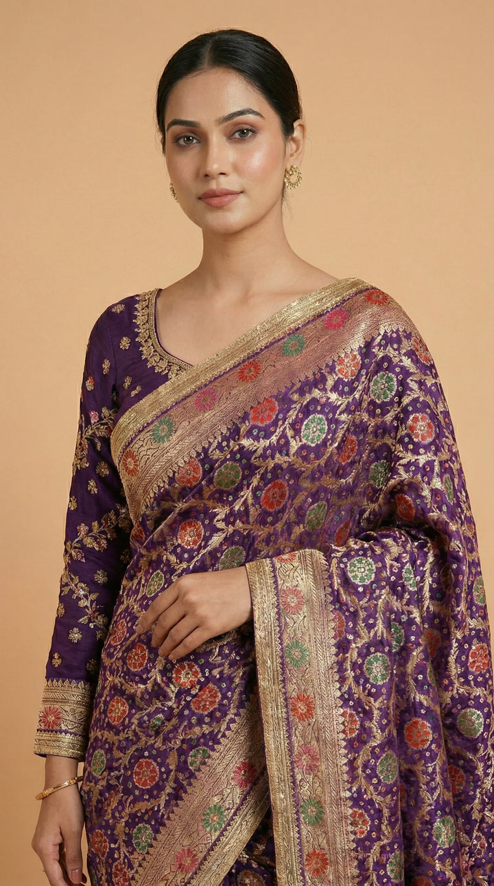 Purple Khaddi Georgette Bandhani Saree