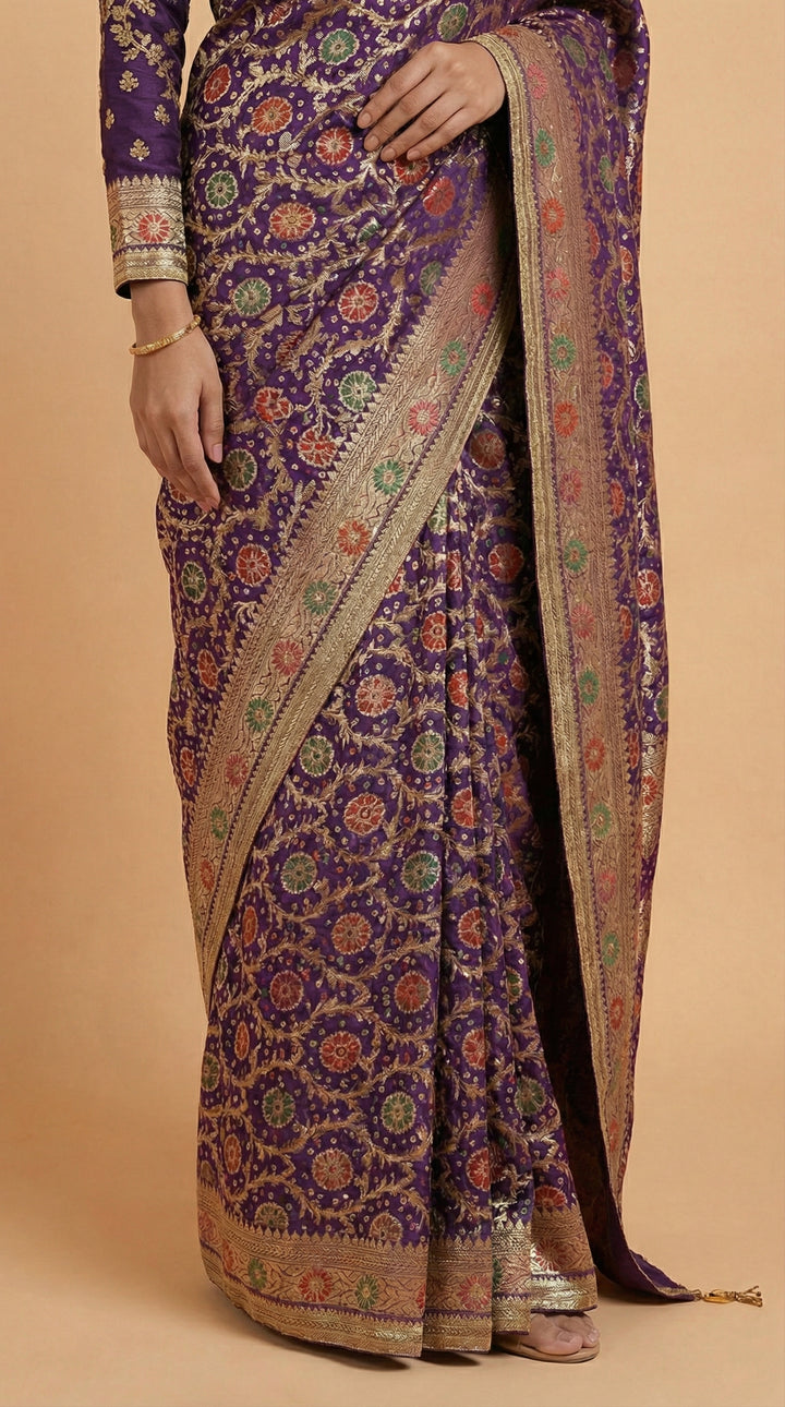 Purple Khaddi Georgette Bandhani Saree