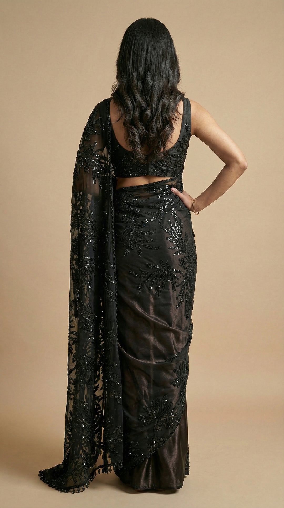 Black Pre-Drape Saree