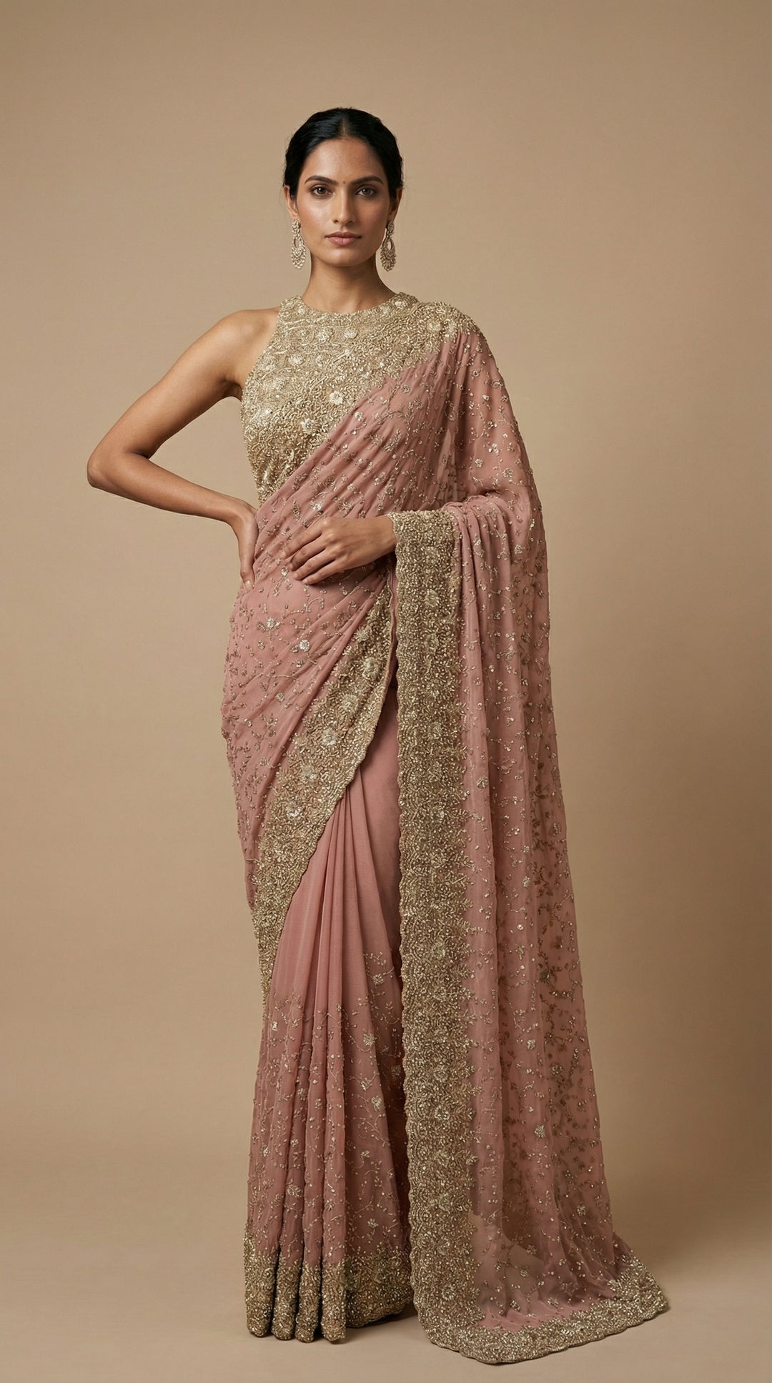 Princess Pink Georgette Saree