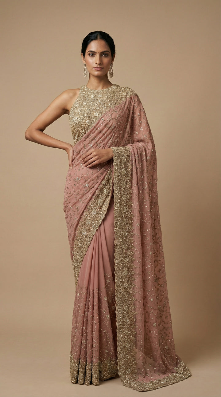 Princess Pink Georgette Saree