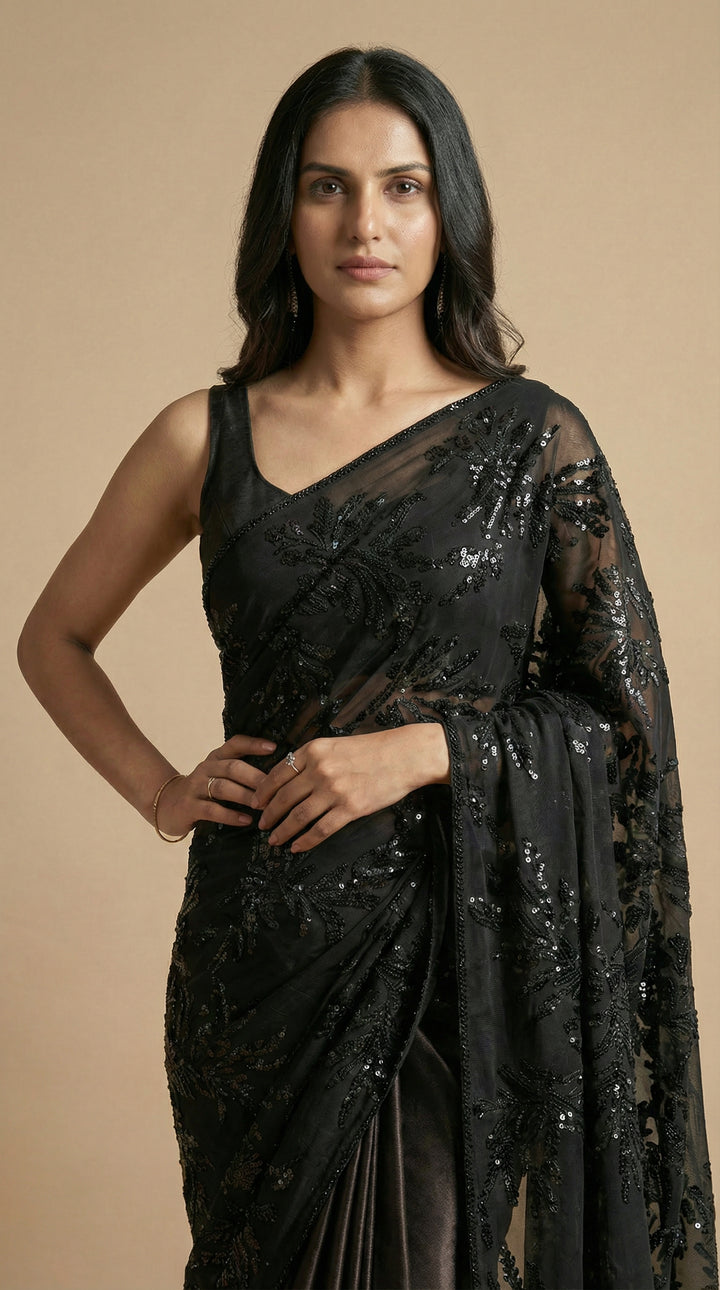 Black Pre-Drape Saree