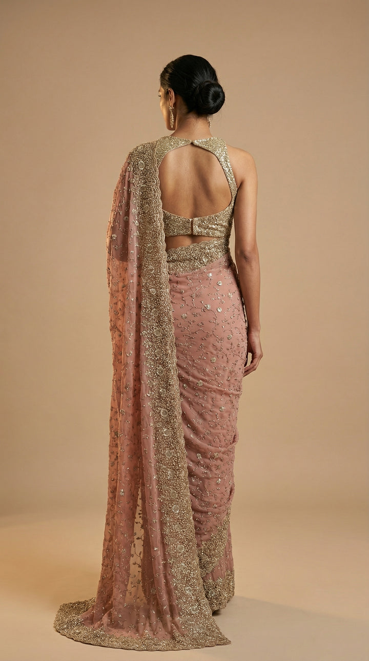 Princess Pink Georgette Saree