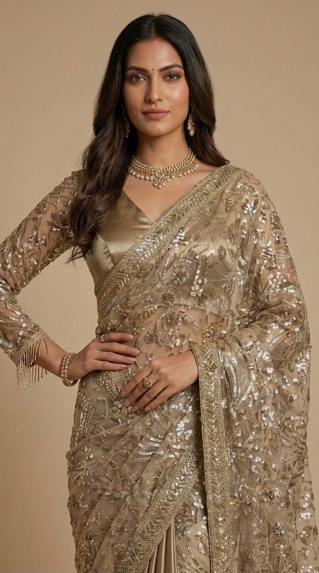 Mocha pre - Drape Saree