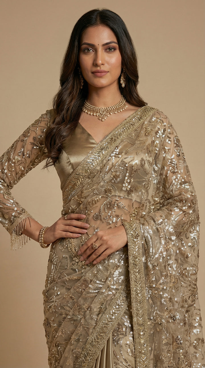 Mocha pre - Drape Saree