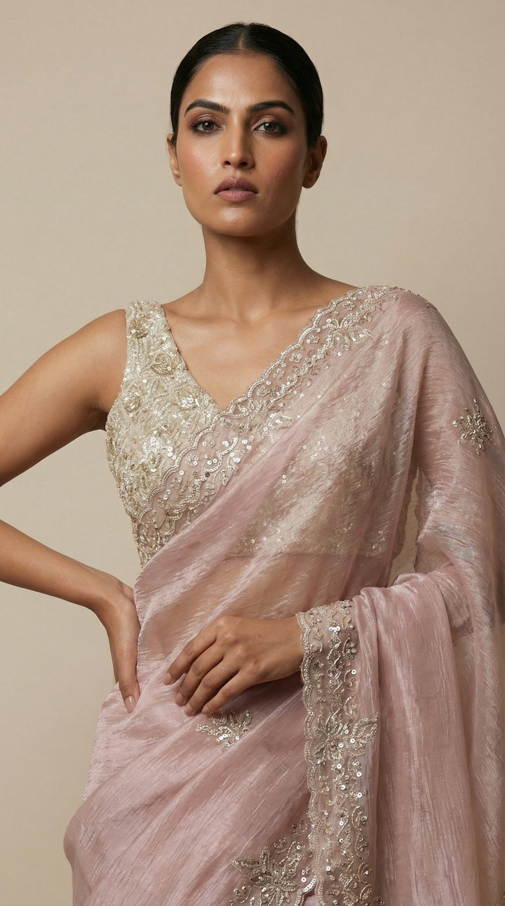 Blush Pink Tissue Saree