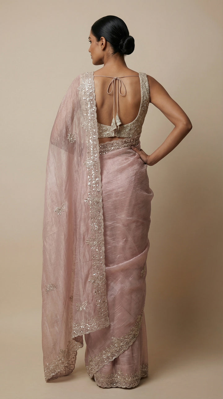 Blush Pink Tissue Saree