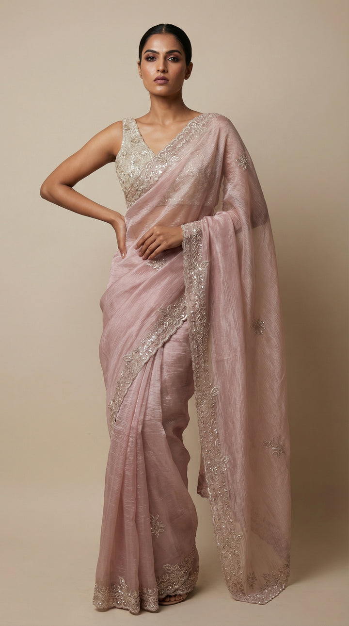 Blush Pink Tissue Saree