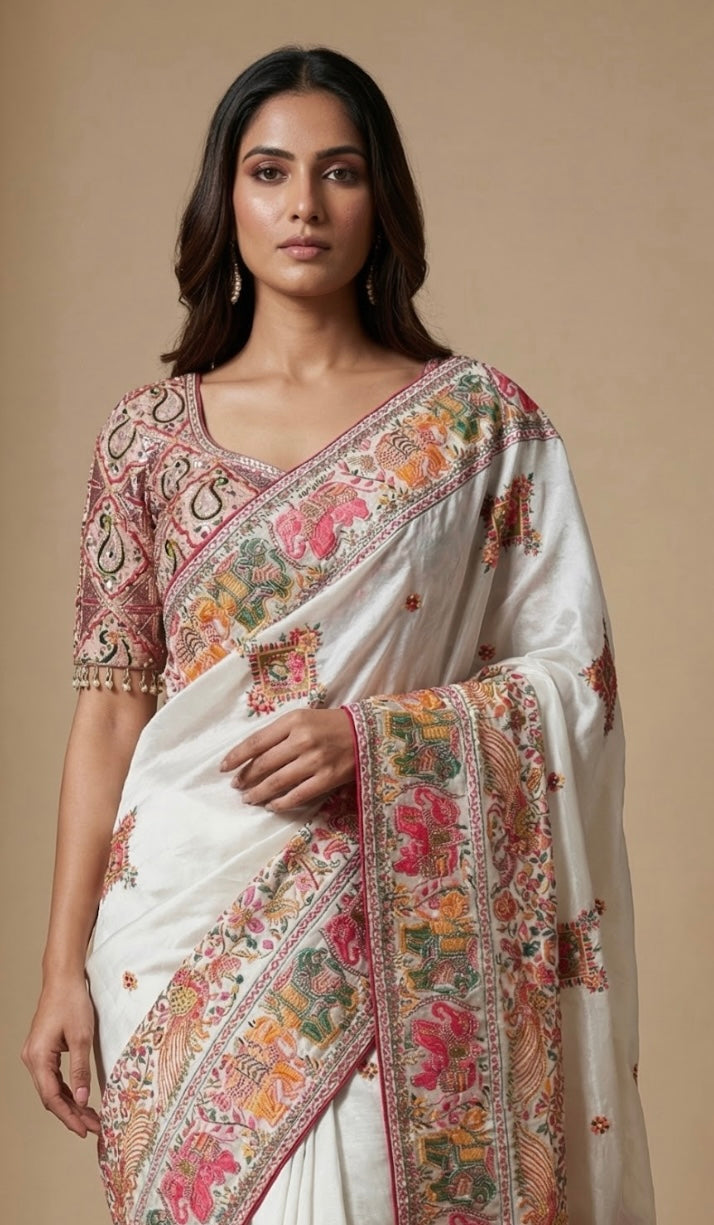 Ivory Pashmina saree