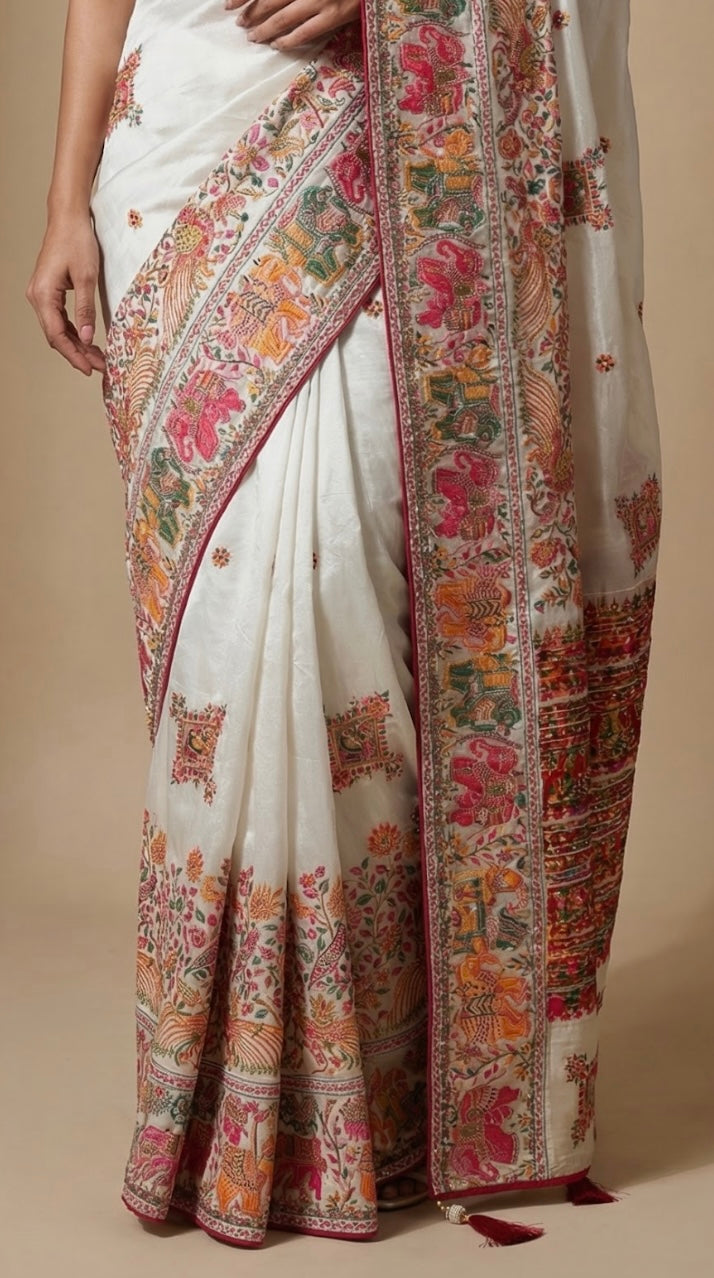 Ivory Pashmina saree