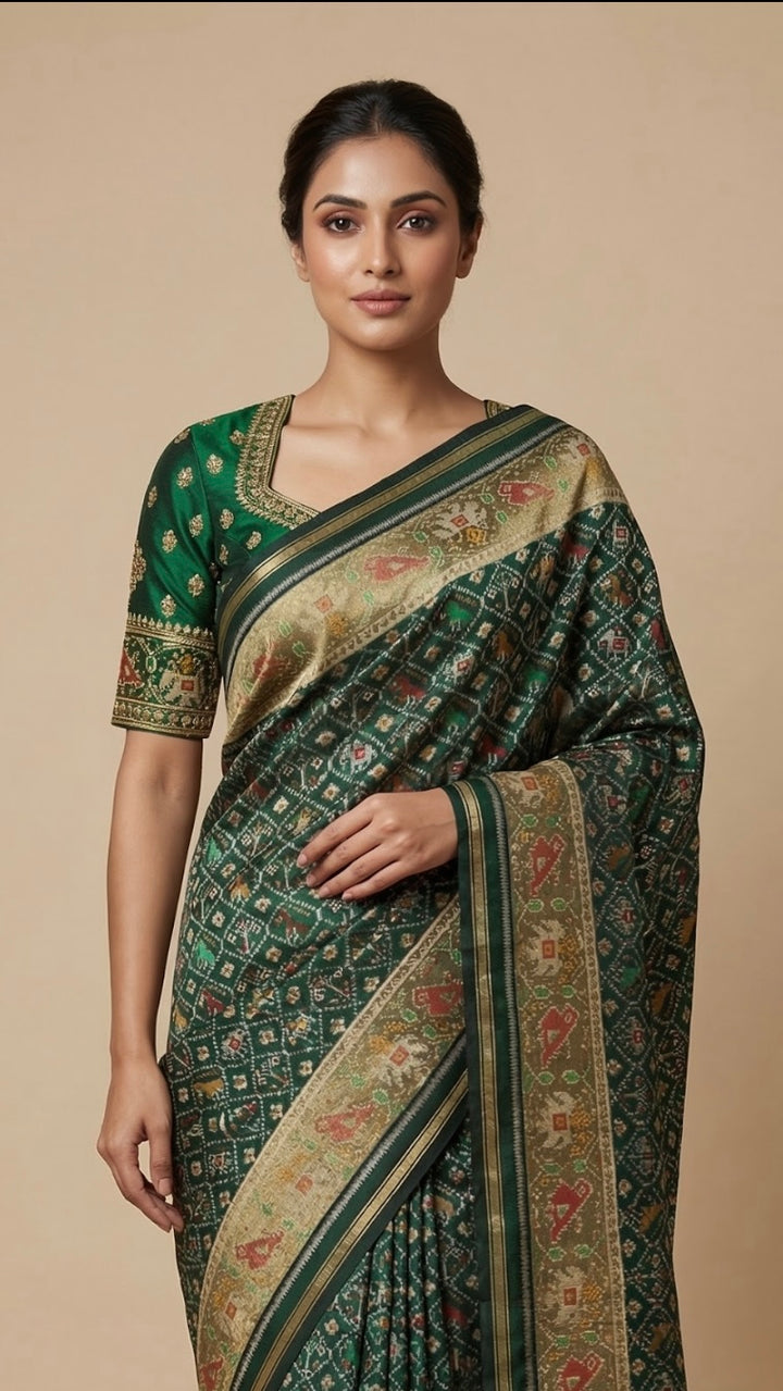 Dark Green Patola Silk Saree