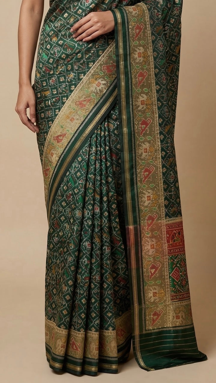 Dark Green Patola Silk Saree