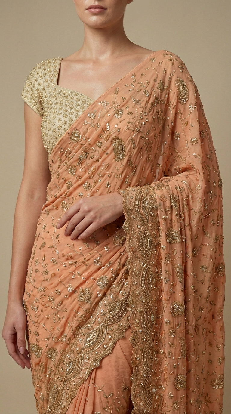 Peach Georgette Saree