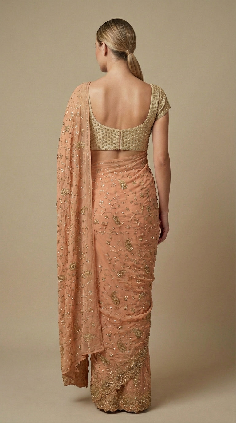 Peach Georgette Saree