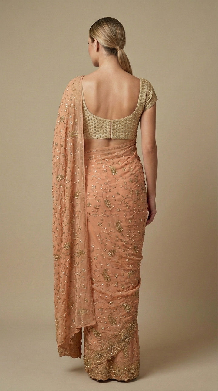 Peach Georgette Saree
