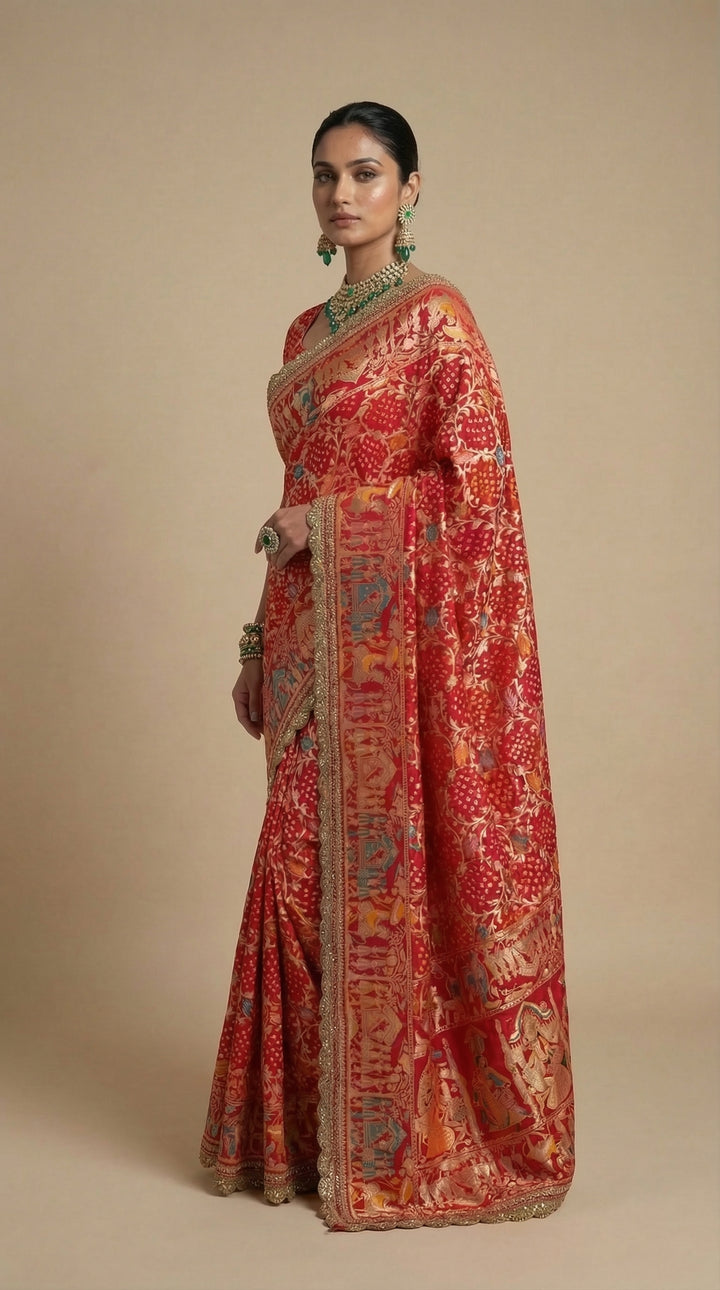 Ruby red khaddi Georgette saree