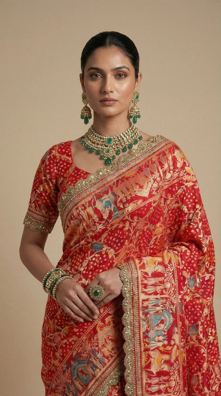 Ruby red khaddi Georgette saree