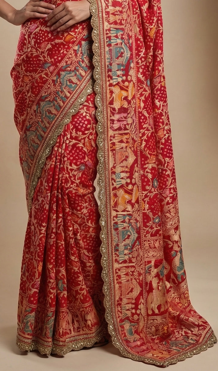 Ruby red khaddi Georgette saree