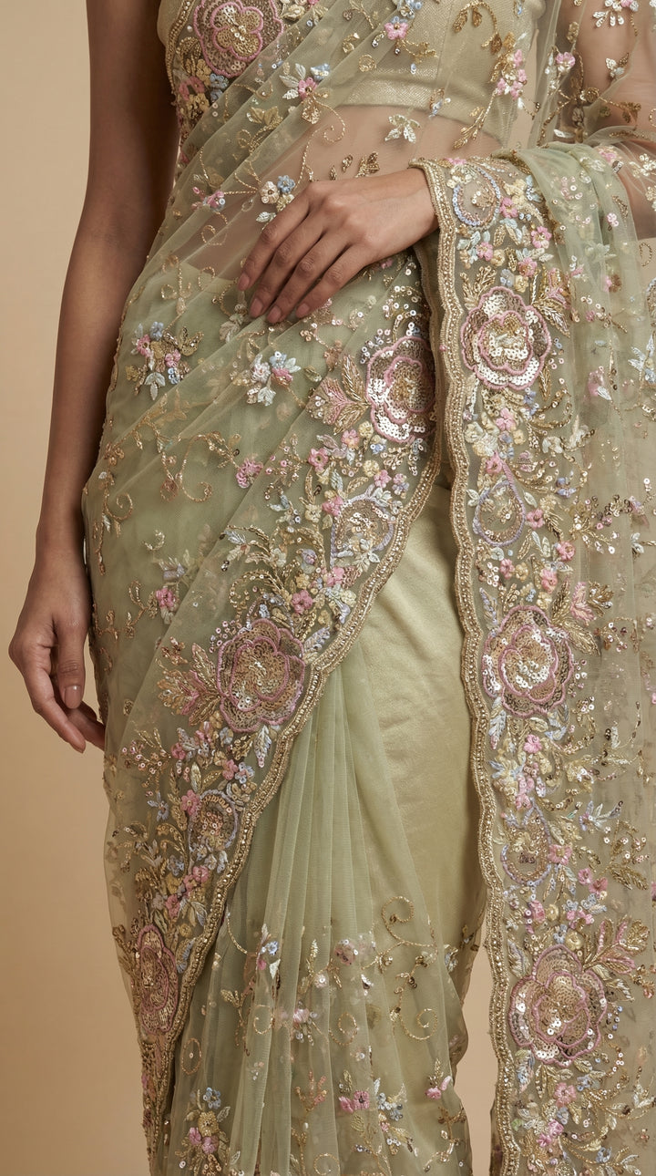 Mint Green net saree
