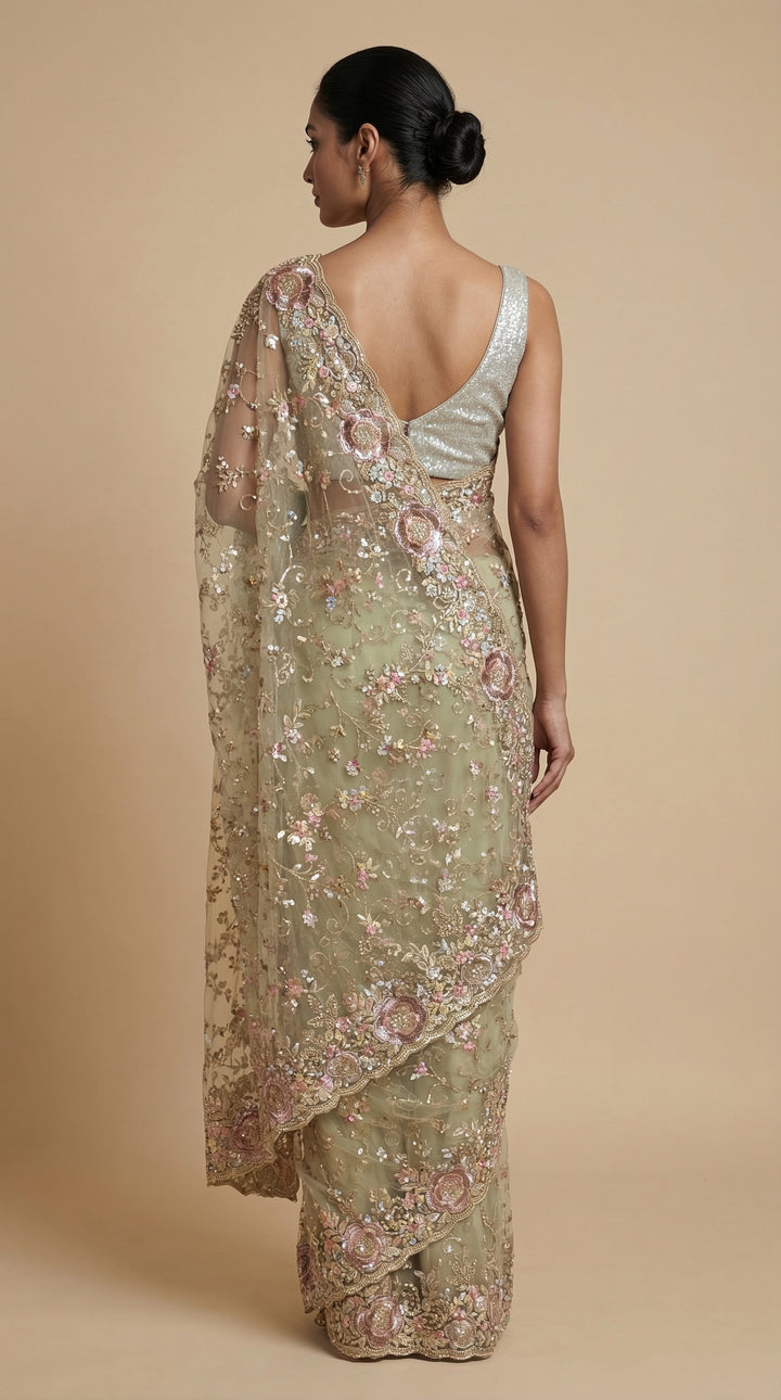 Mint Green net saree