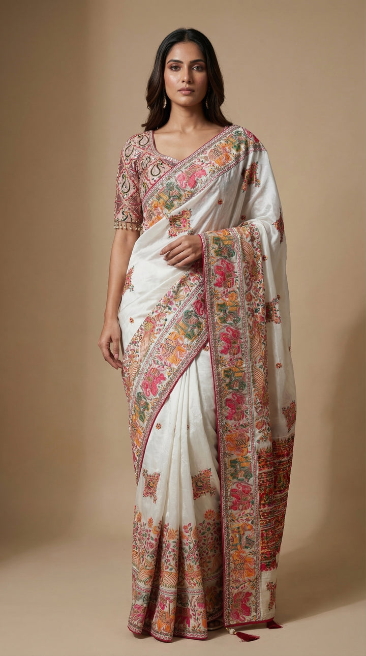 Ivory Pashmina saree