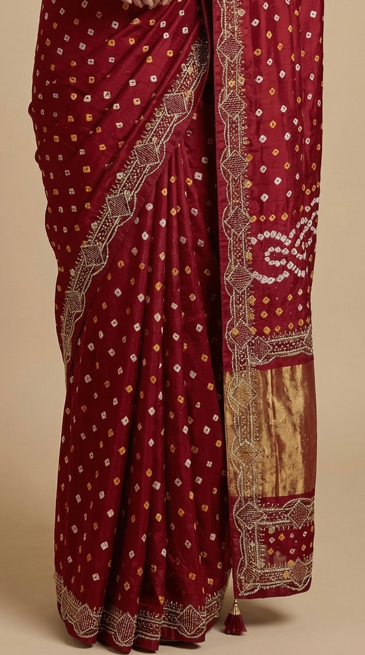 Maroon Bandhini Saree