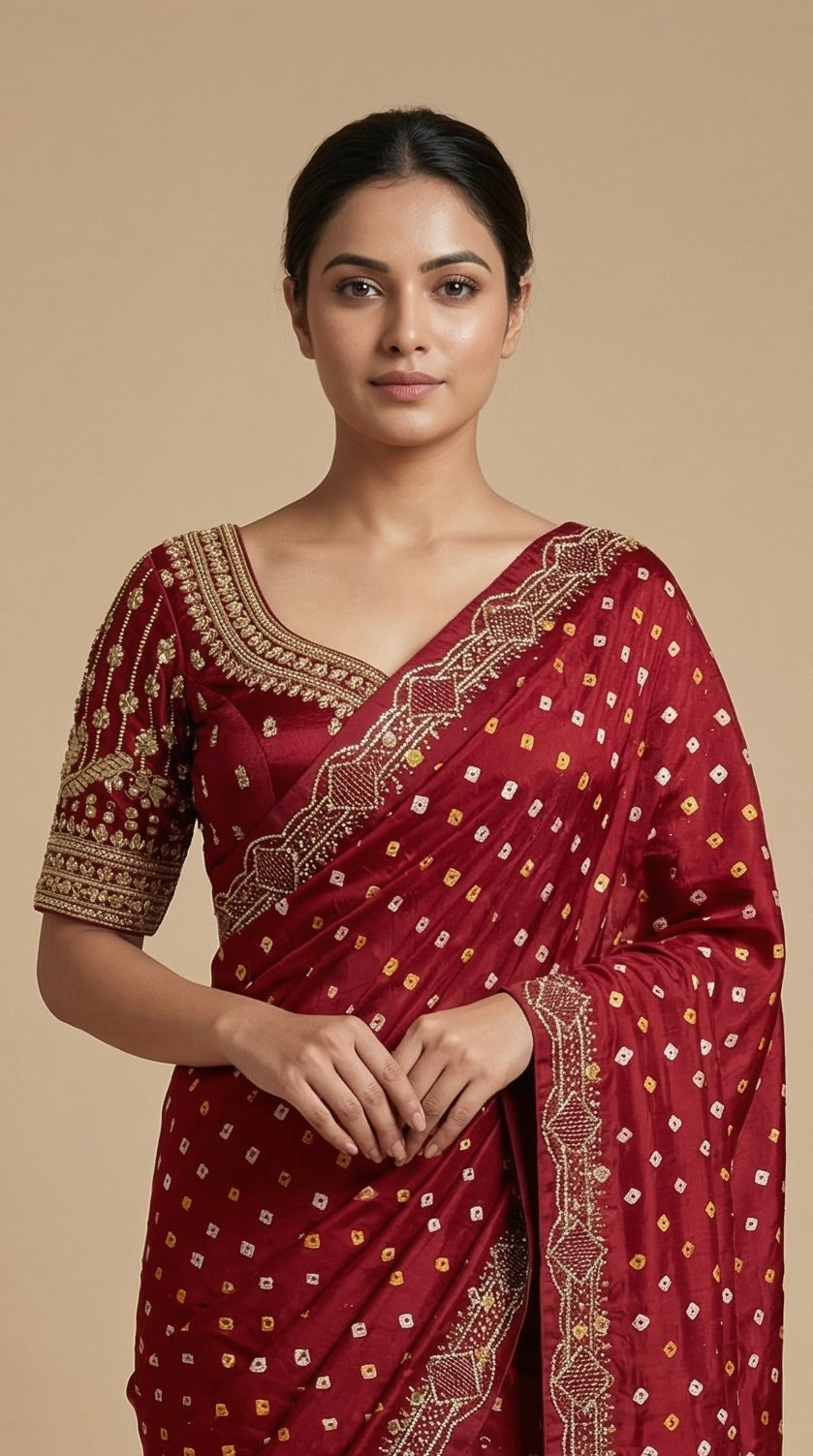 Maroon Bandhini Saree