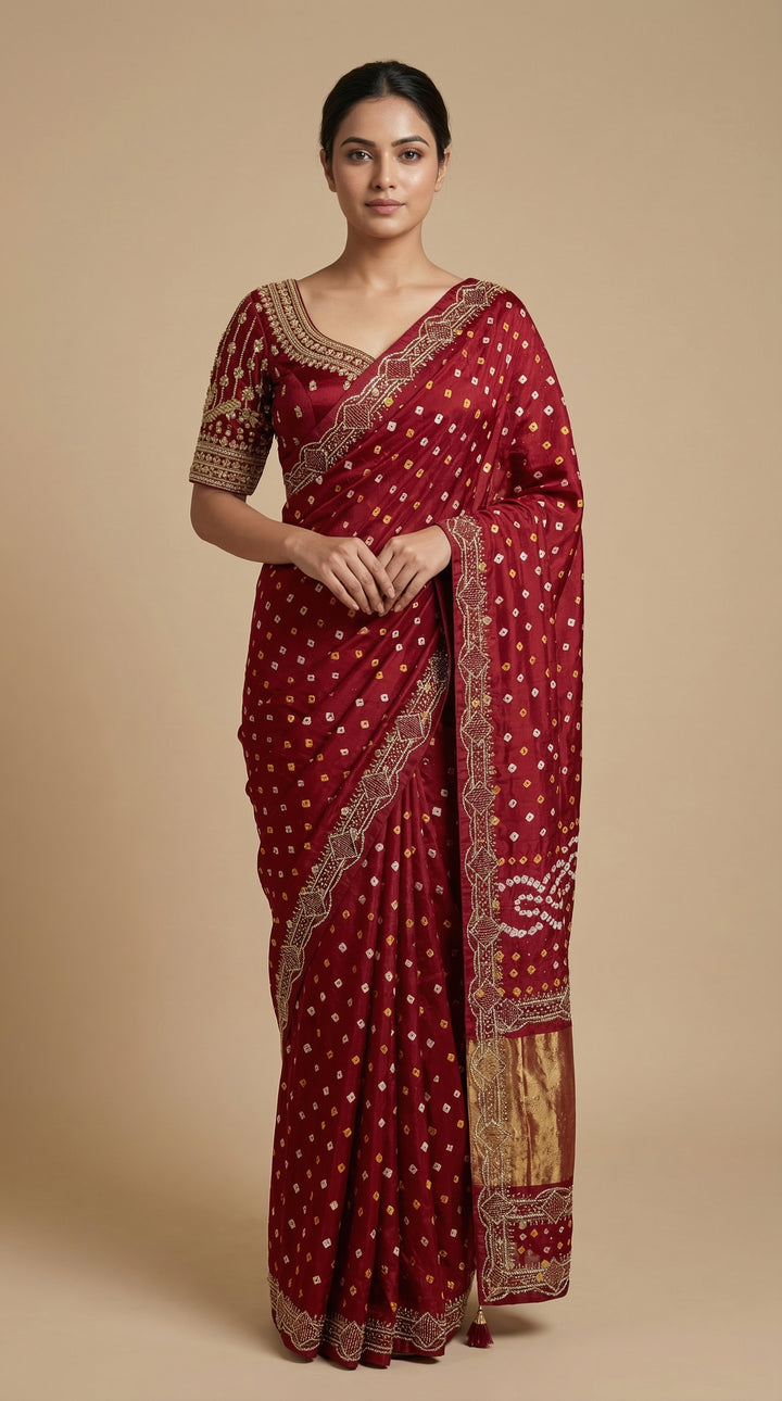 Maroon Bandhini Saree