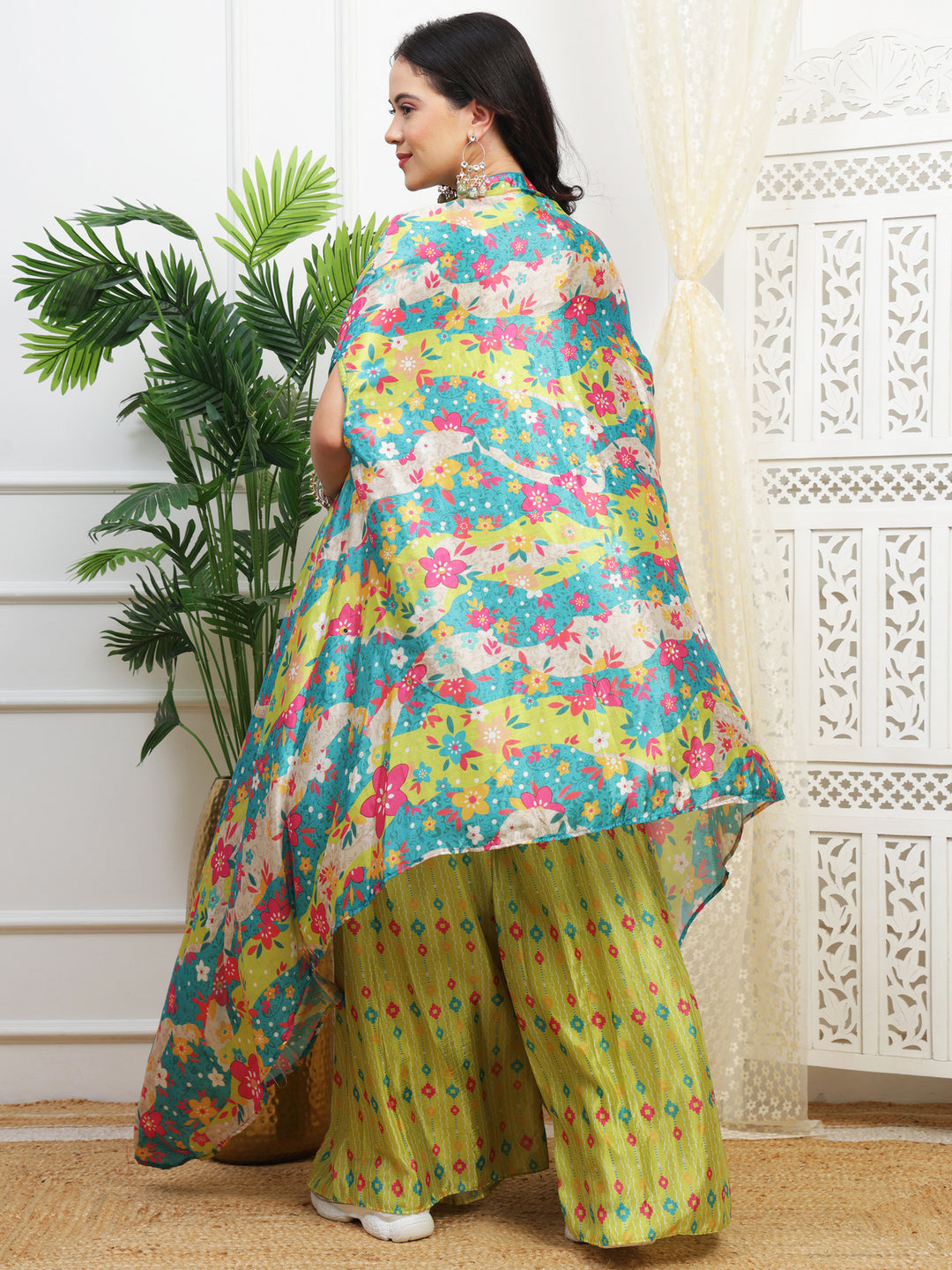 Neon Green Palazzo Cape Set