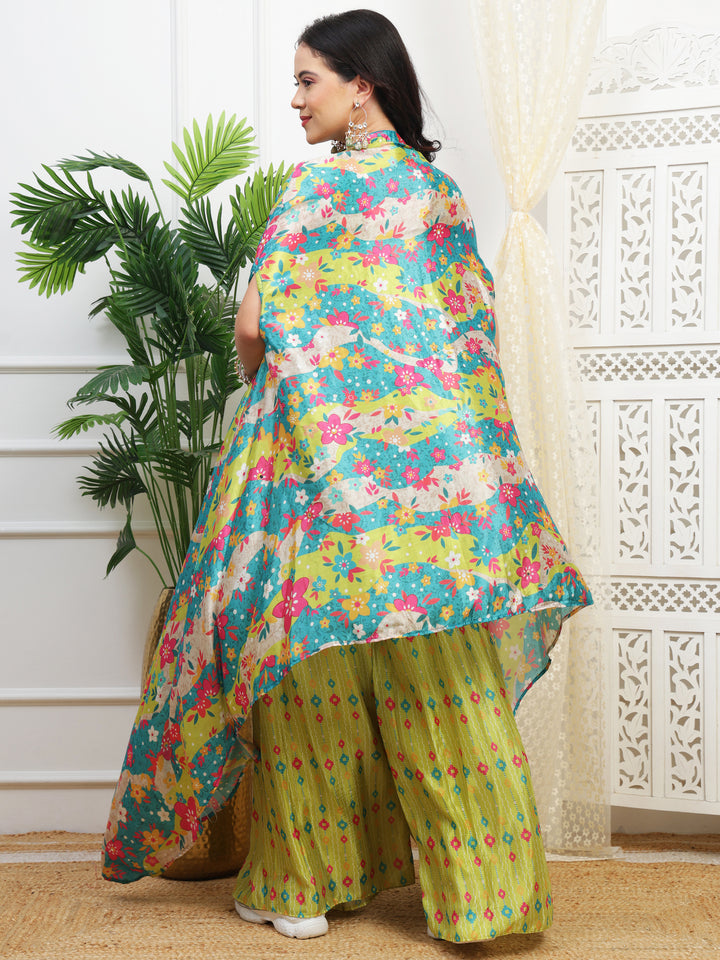 Neon Green Palazzo Cape Set