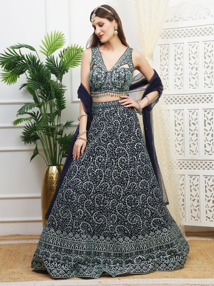 Green and Navy Skirt Lehenga