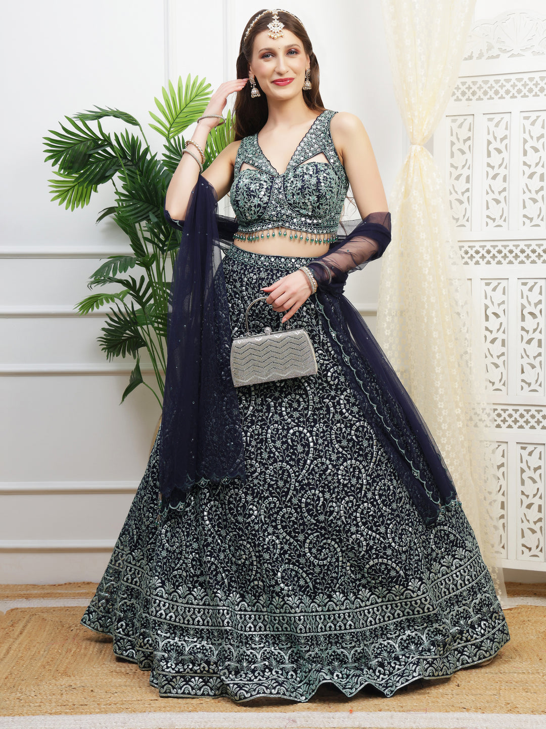Green and Navy Skirt Lehenga
