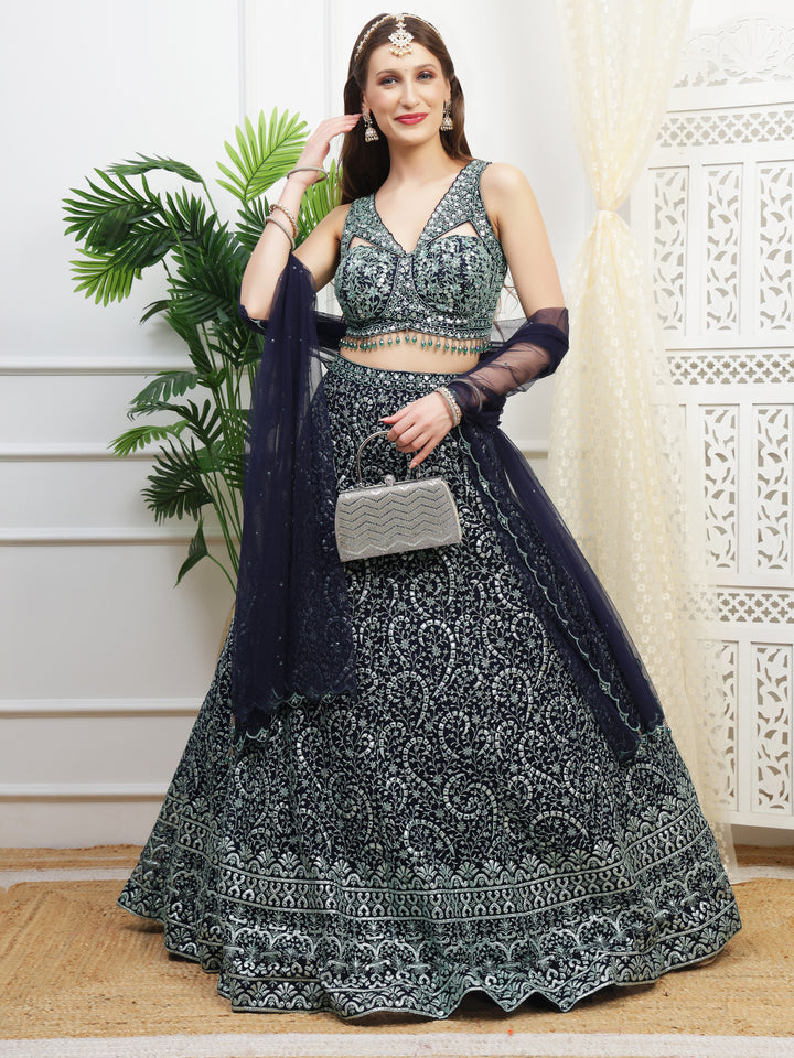Green and Navy Skirt Lehenga
