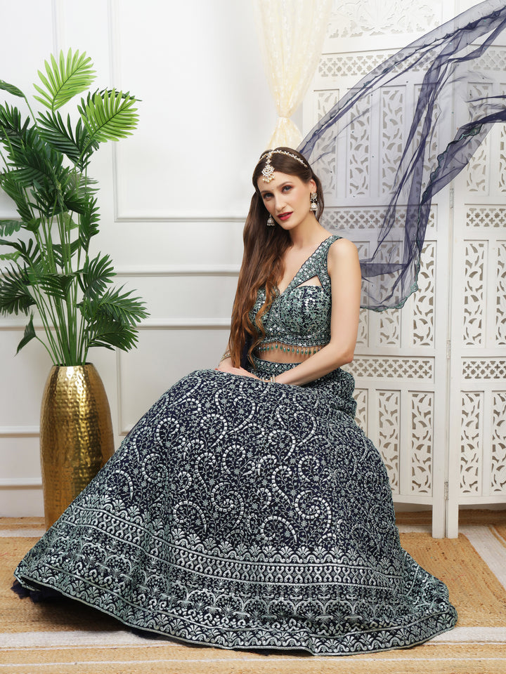 Green and Navy Skirt Lehenga