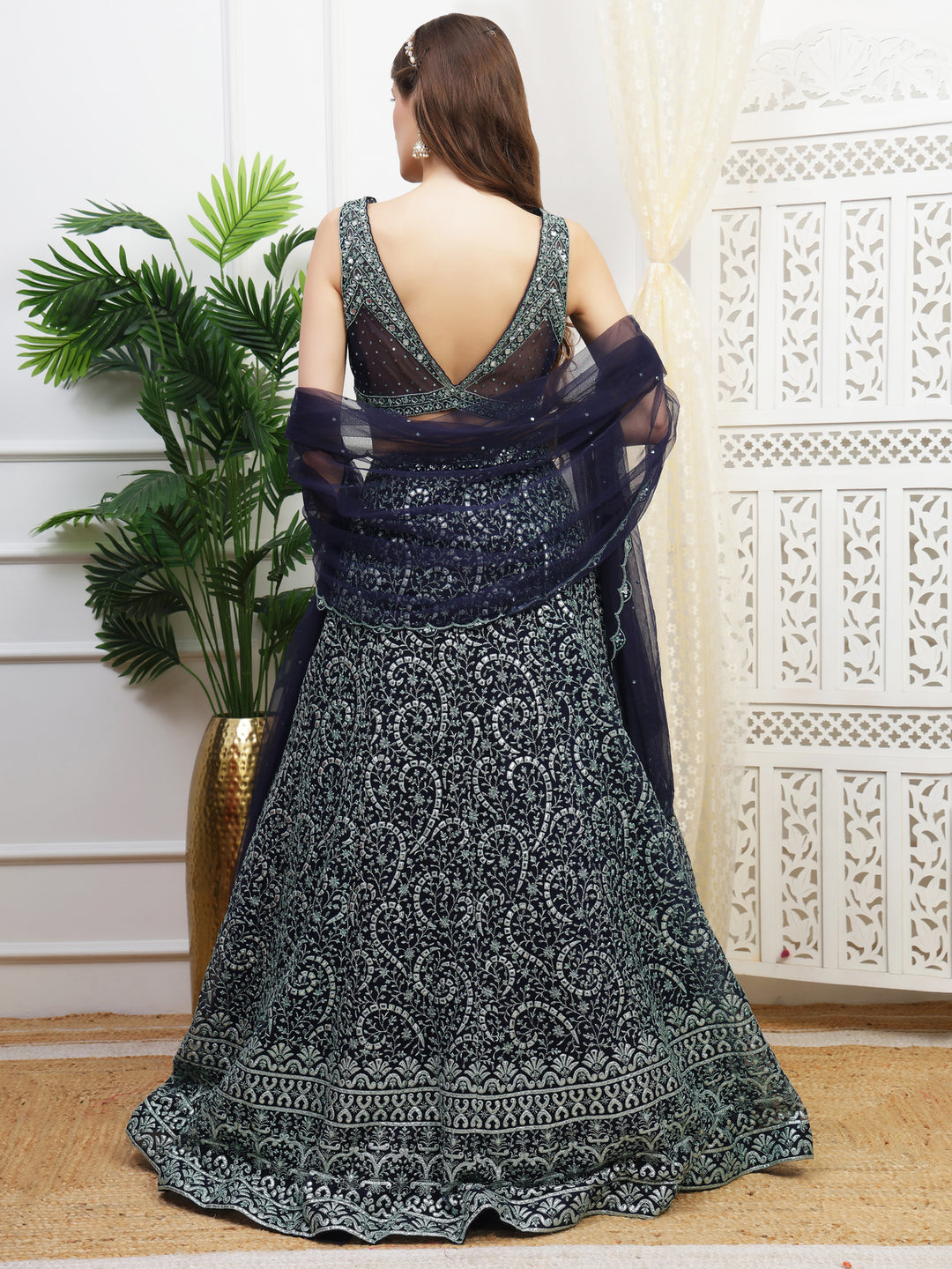 Green and Navy Skirt Lehenga