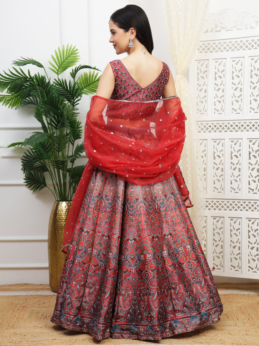 Red Printed Lehenga