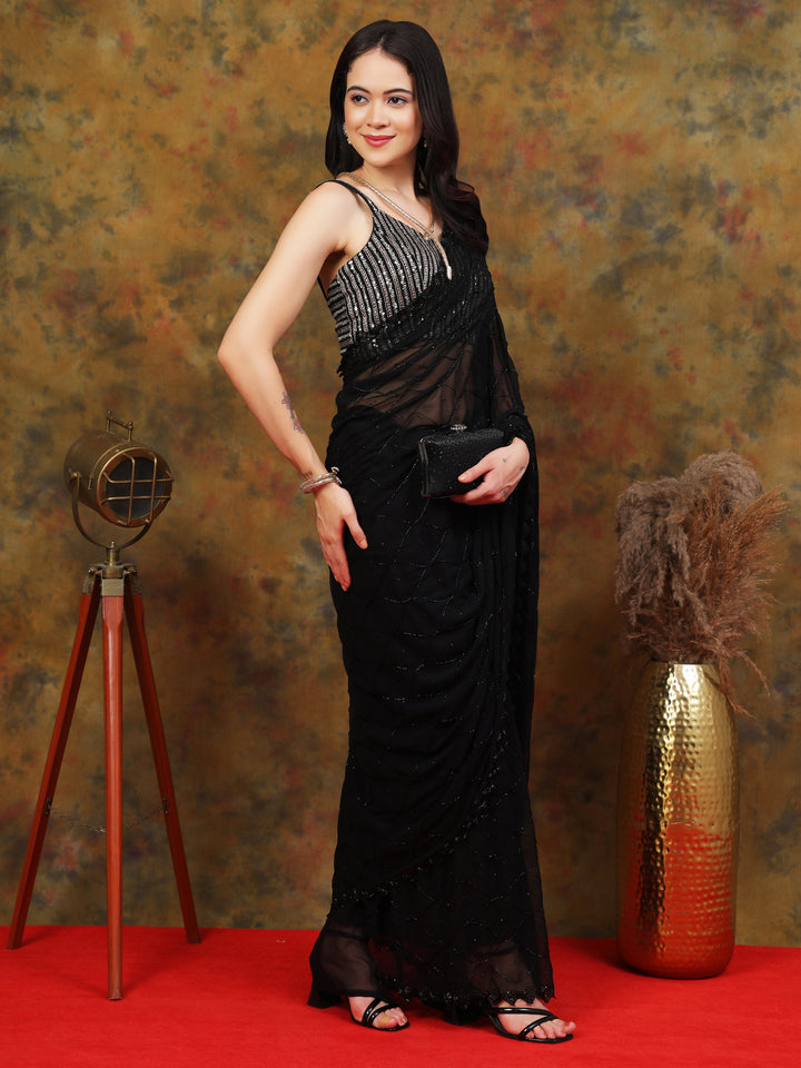 Black Georgette Sequin Saree