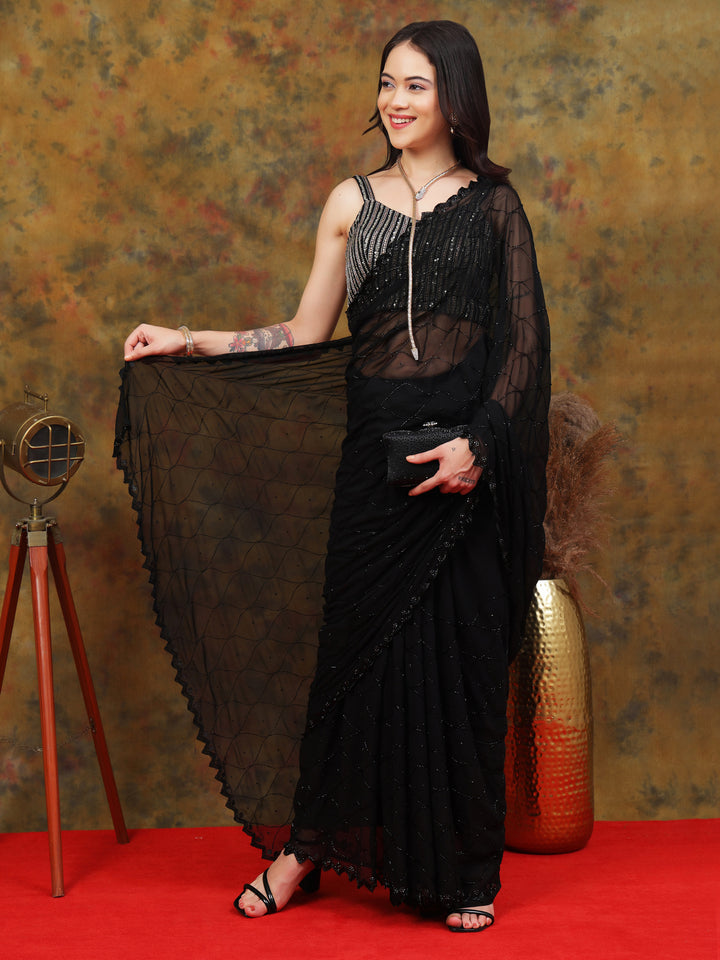 Black Georgette Sequin Saree
