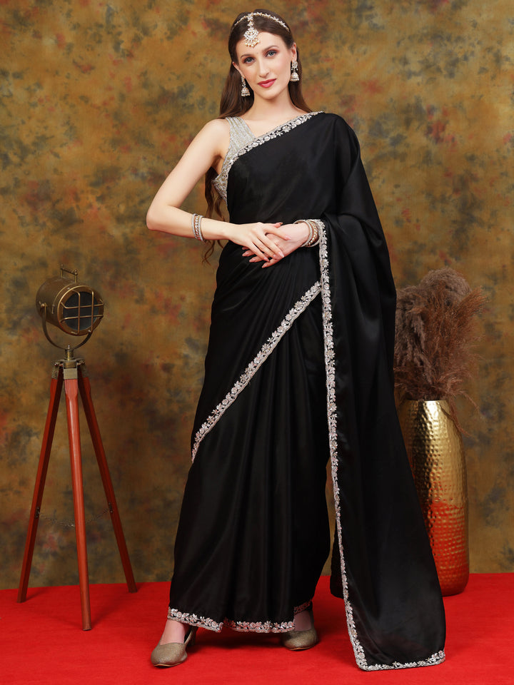 Black Satin Saree