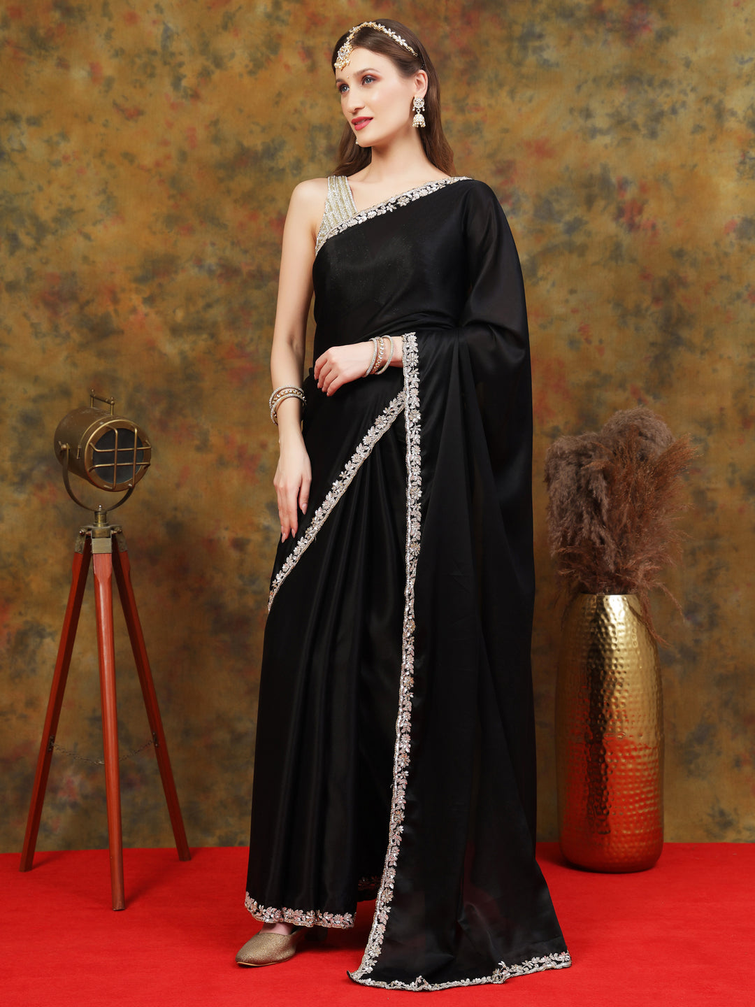 Black Satin Saree