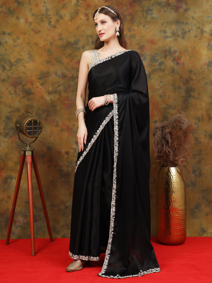Black Satin Saree