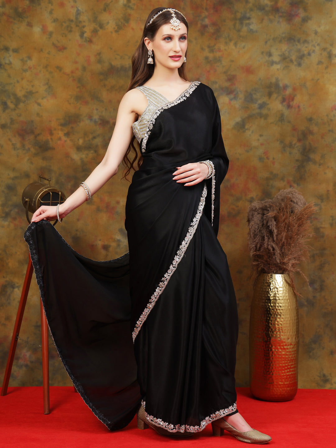 Black Satin Saree