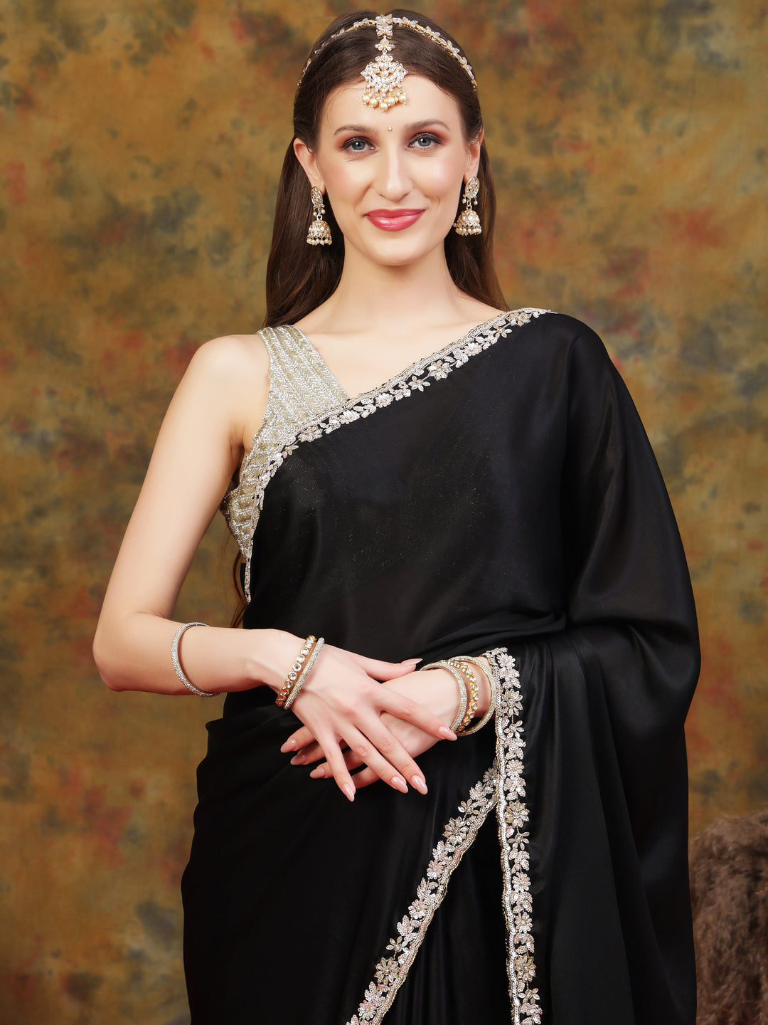 Black Satin Saree